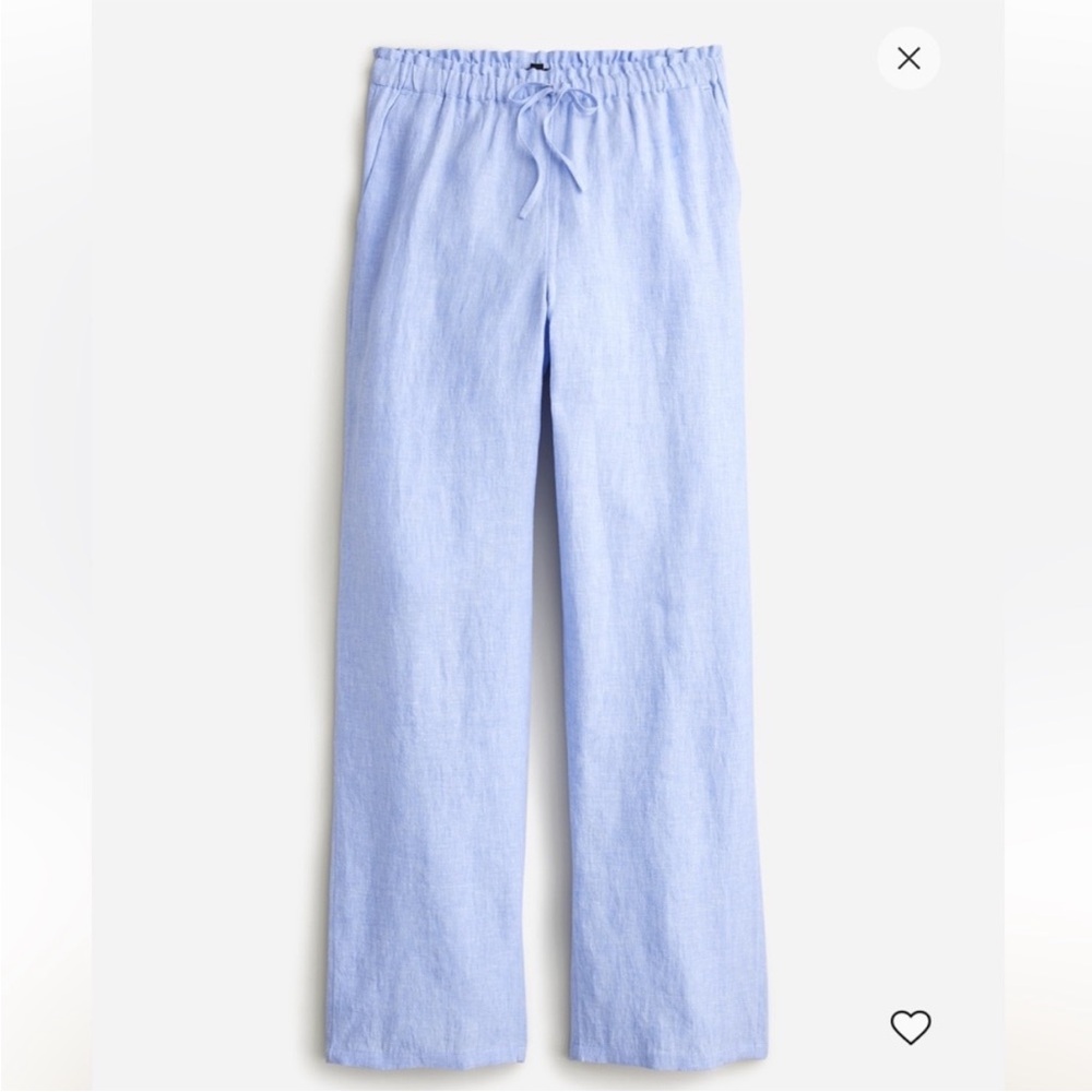 J. Crew Soleil Linen Pant French Blue High Rise Drawstring Wide Leg Small